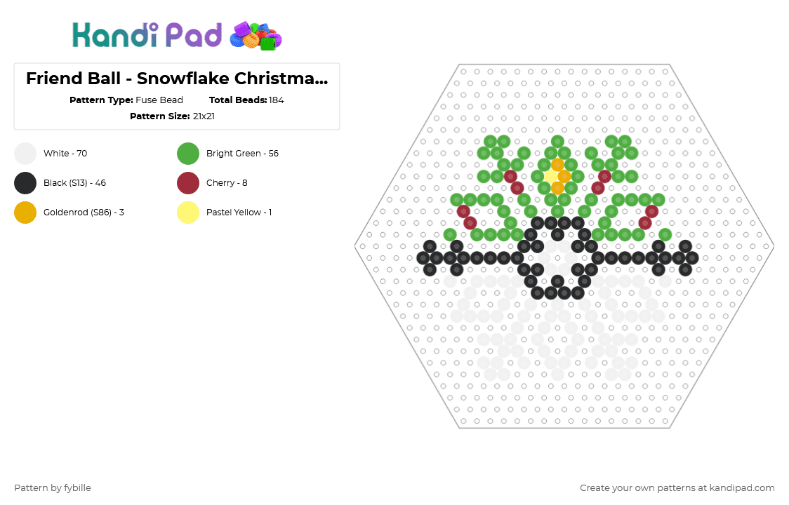 Pokémon - Friend Ball - Snowflake Christmass Ornament - Fuse Bead Pattern by fybille on Kandi Pad - white,green,pokemon,snowflake,ornament,christmass