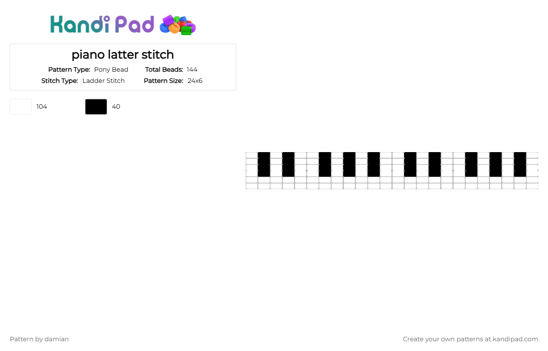piano latter stitch - Pony Bead Pattern by damian on Kandi Pad - white,black,music,piano,latter stitch