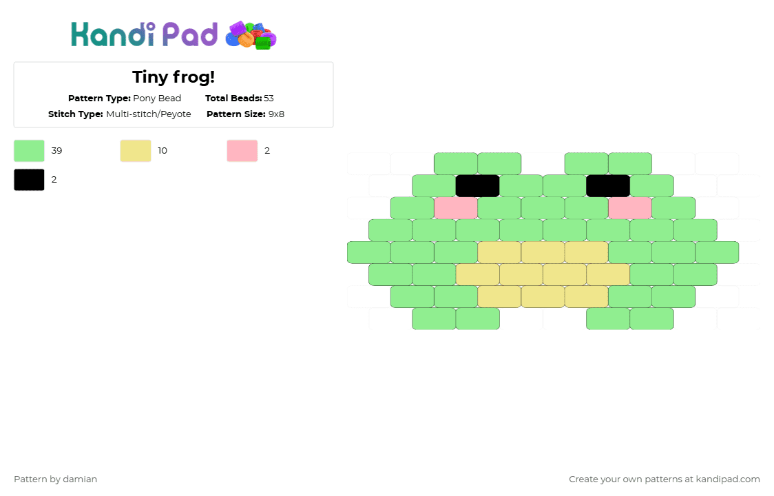 Tiny frog! - Pony Bead Pattern by damian on Kandi Pad - teal,green,frog,animal,cute