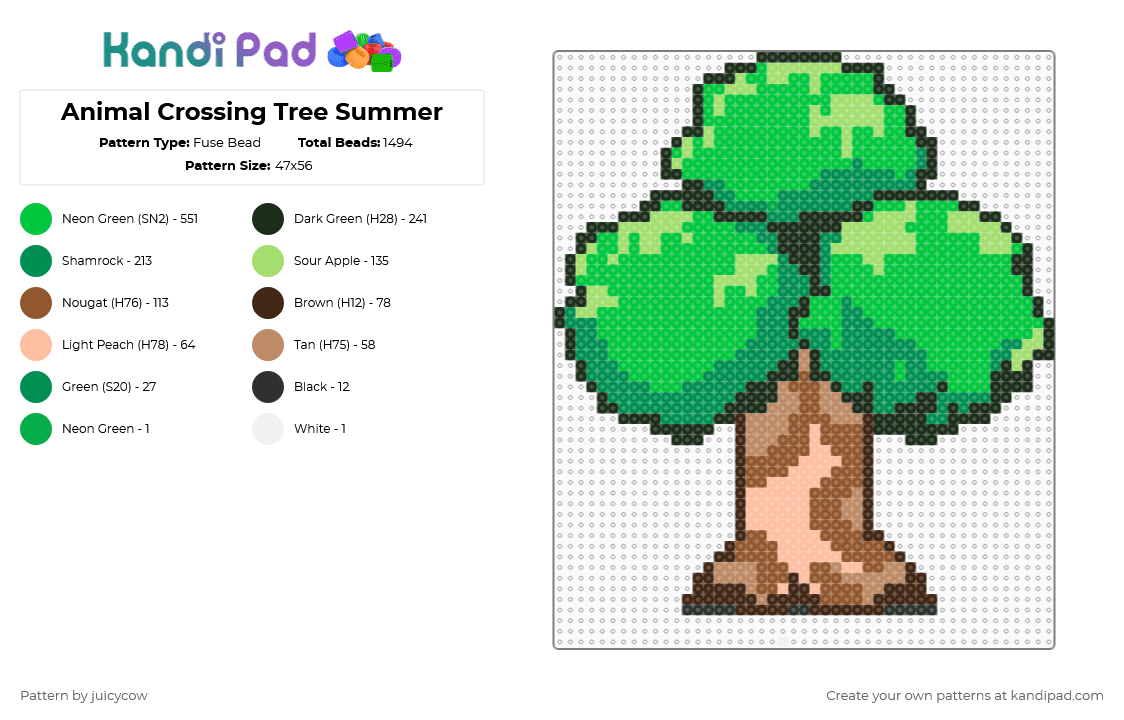 Animal Crossing Tree Summer - Fuse Bead Pattern by juicycow on Kandi Pad - green