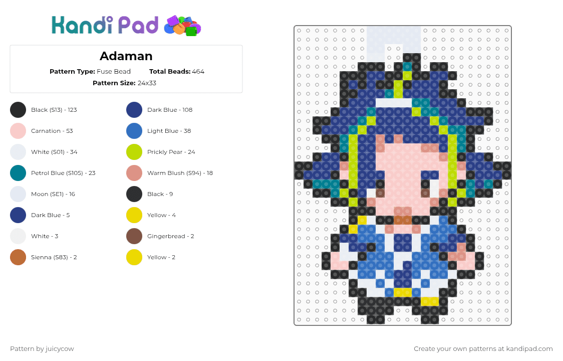 Adaman - Fuse Bead Pattern by juicycow on Kandi Pad - blue,beige