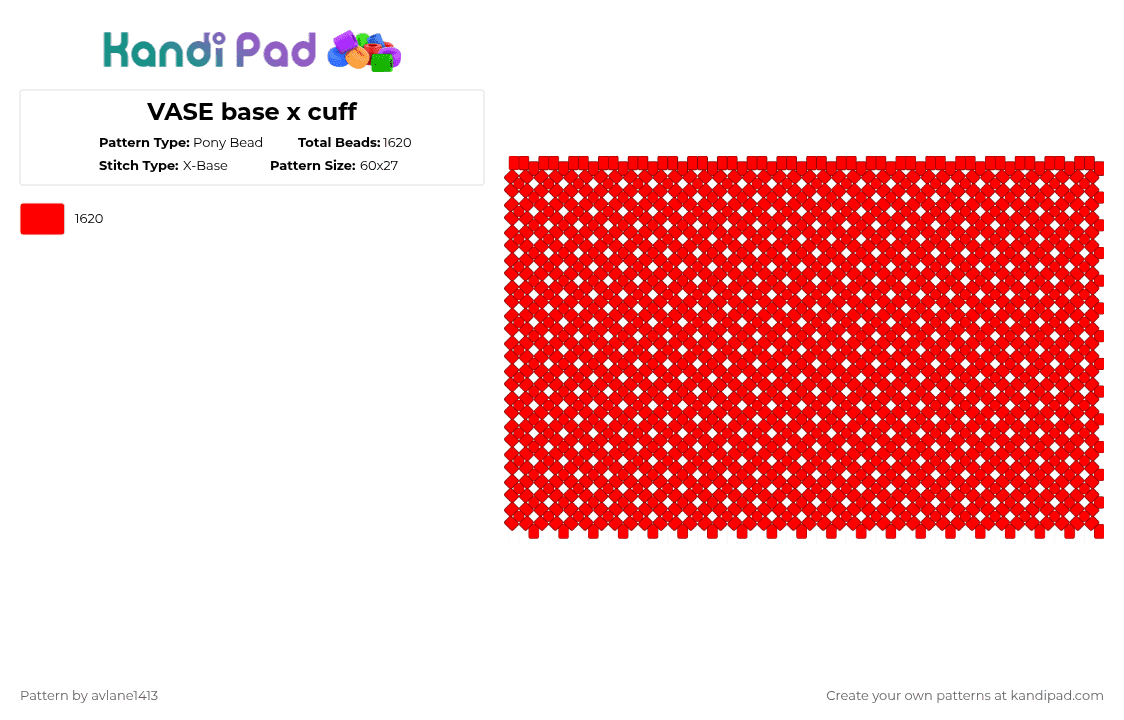 VASE base x cuff - Pony Bead Pattern by avlane1413 on Kandi Pad - red