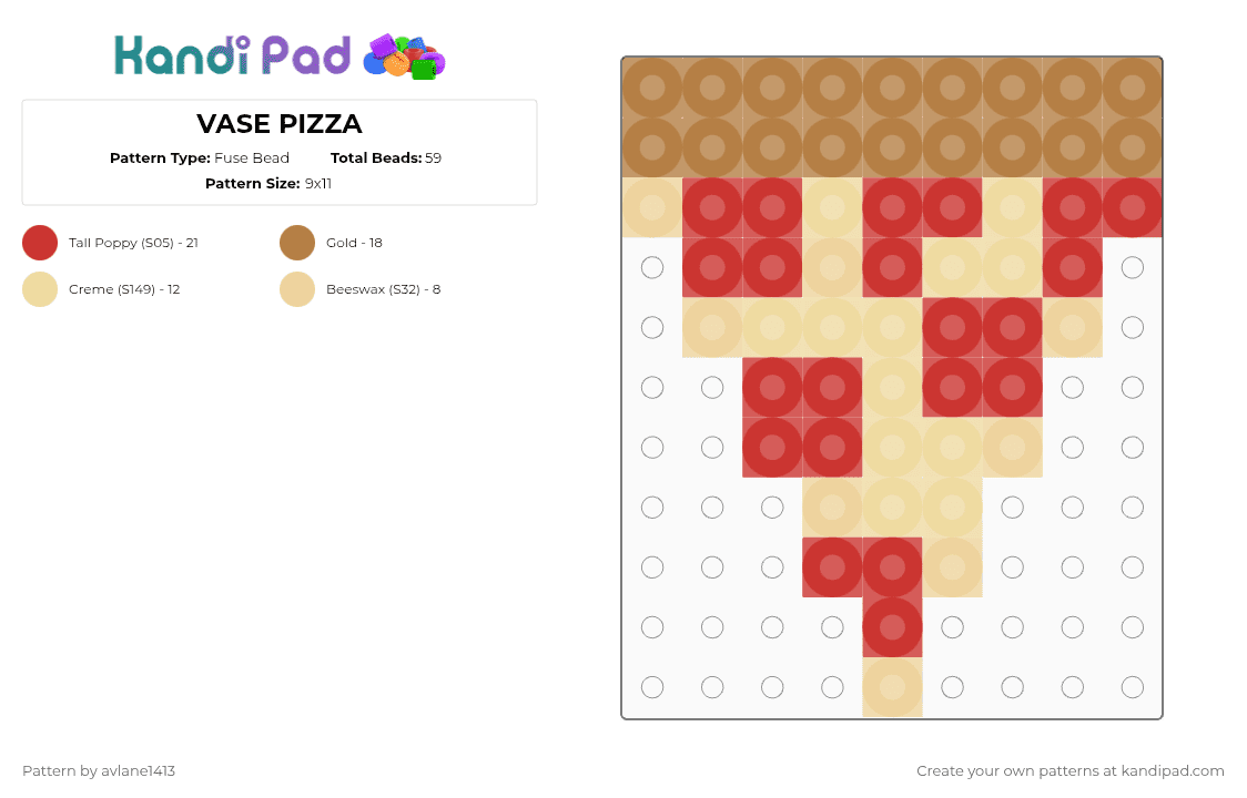 VASE PIZZA - Fuse Bead Pattern by avlane1413 on Kandi Pad - red,beige