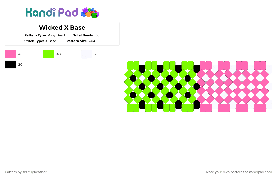 Wicked X Base - Pony Bead Pattern by shutupheather on Kandi Pad - pink,green,wicked,musical,music