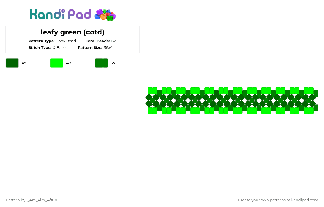 leafy green (cotd) - Pony Bead Pattern by deleted_user_667422 on Kandi Pad - green,cotdleafygreens