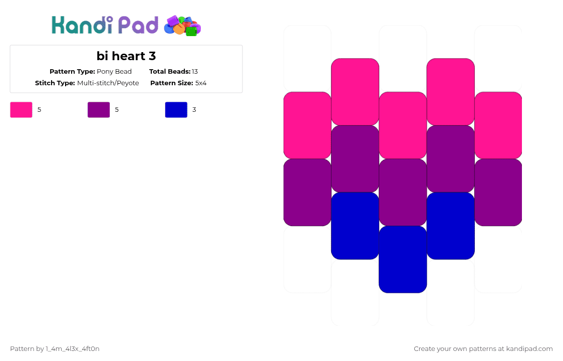 bi heart 3 - Pony Bead Pattern by deleted_user_667422 on Kandi Pad - pink