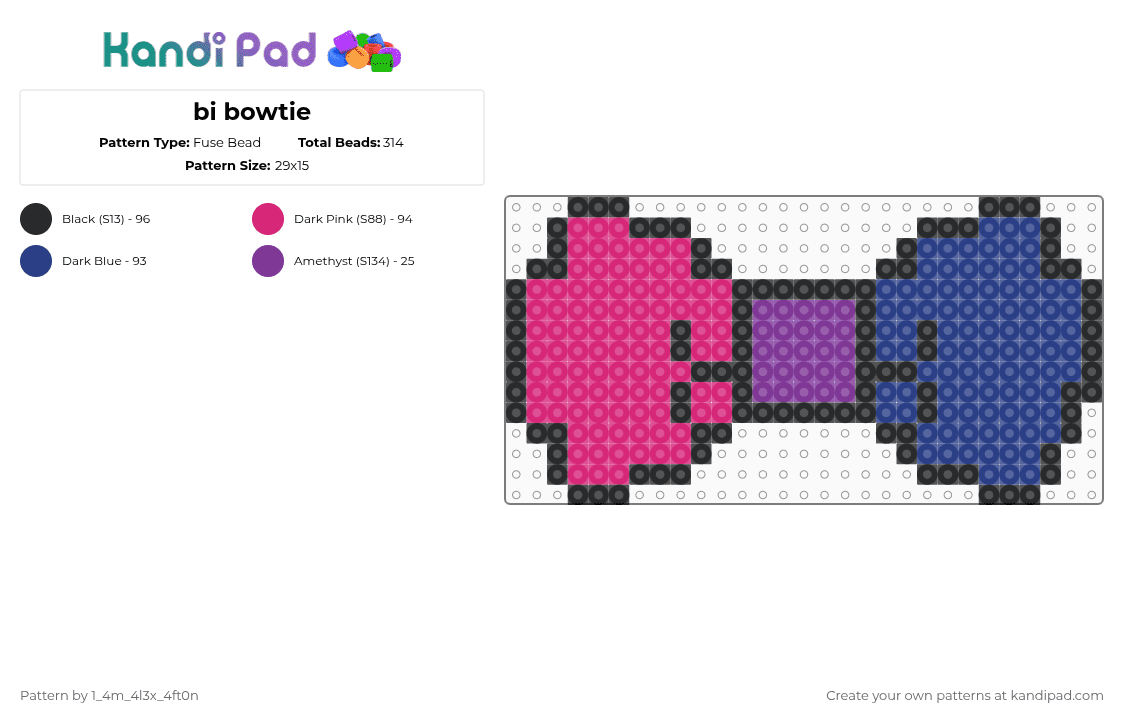 bi bowtie - Fuse Bead Pattern by deleted_user_667422 on Kandi Pad - pink,blue