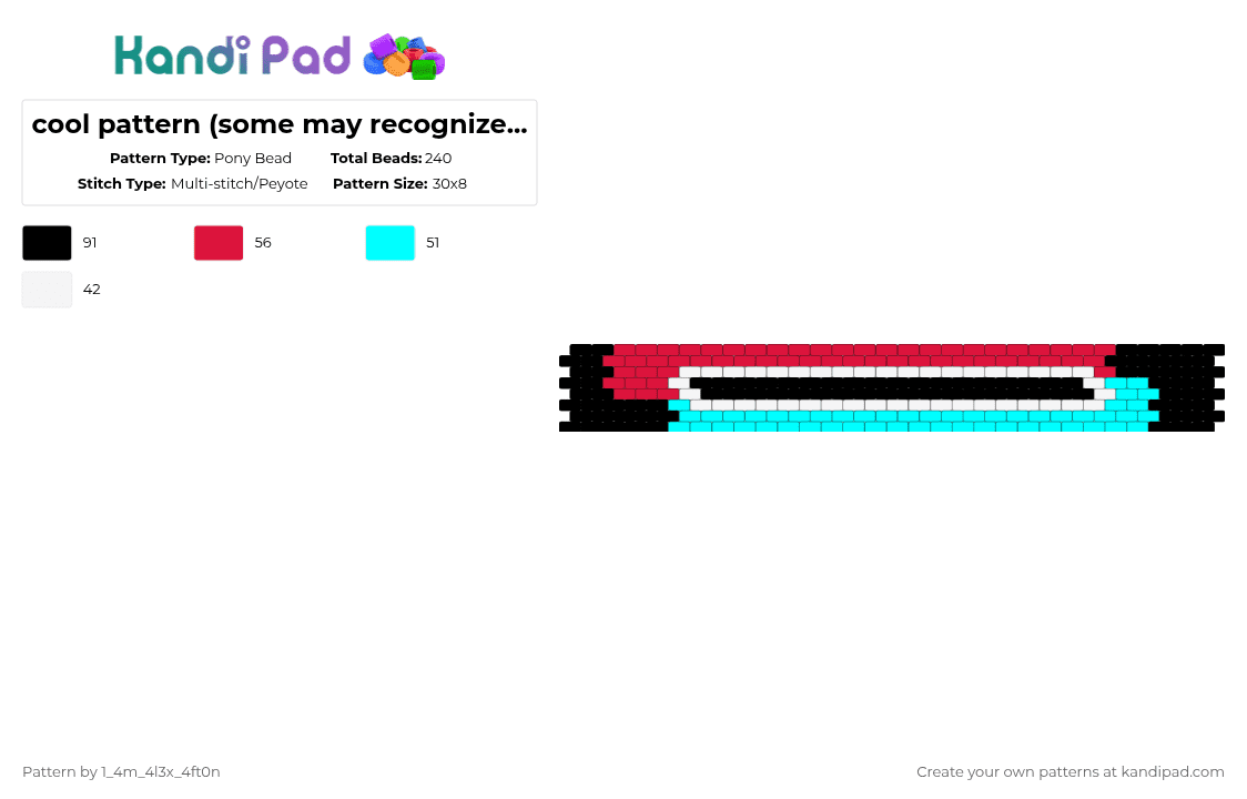 cool pattern (some may recognize it) - Pony Bead Pattern by deleted_user_667422 on Kandi Pad - red,light blue