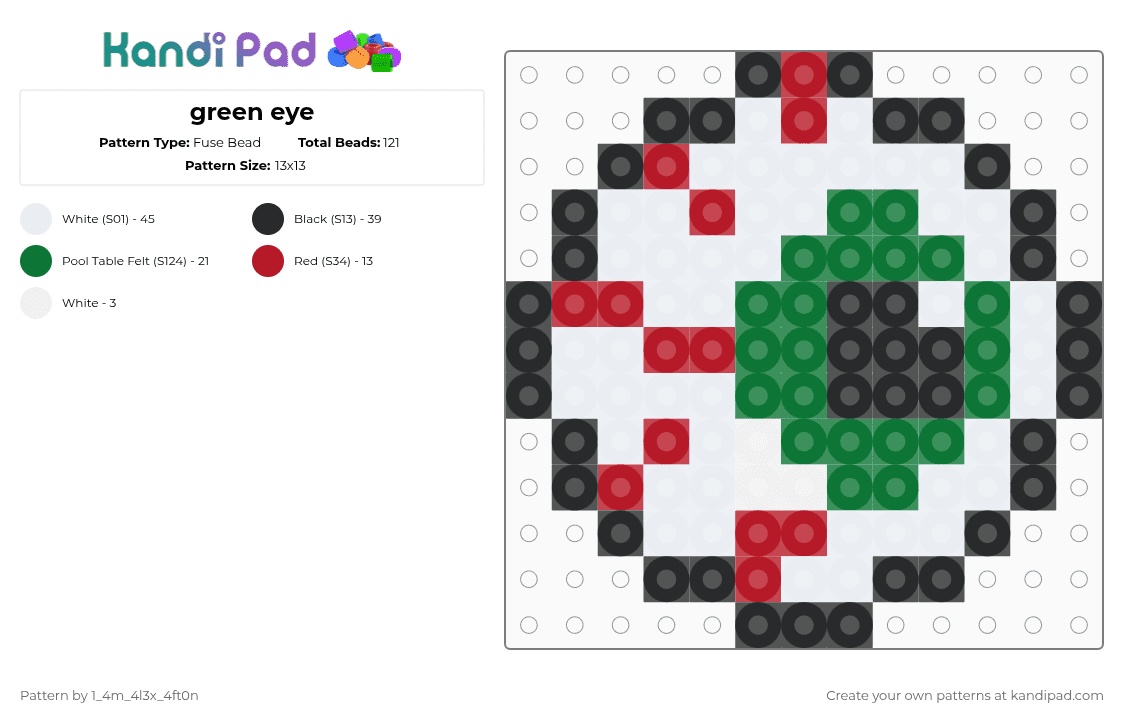 green eye - Fuse Bead Pattern by deleted_user_667422 on Kandi Pad - white,red,green