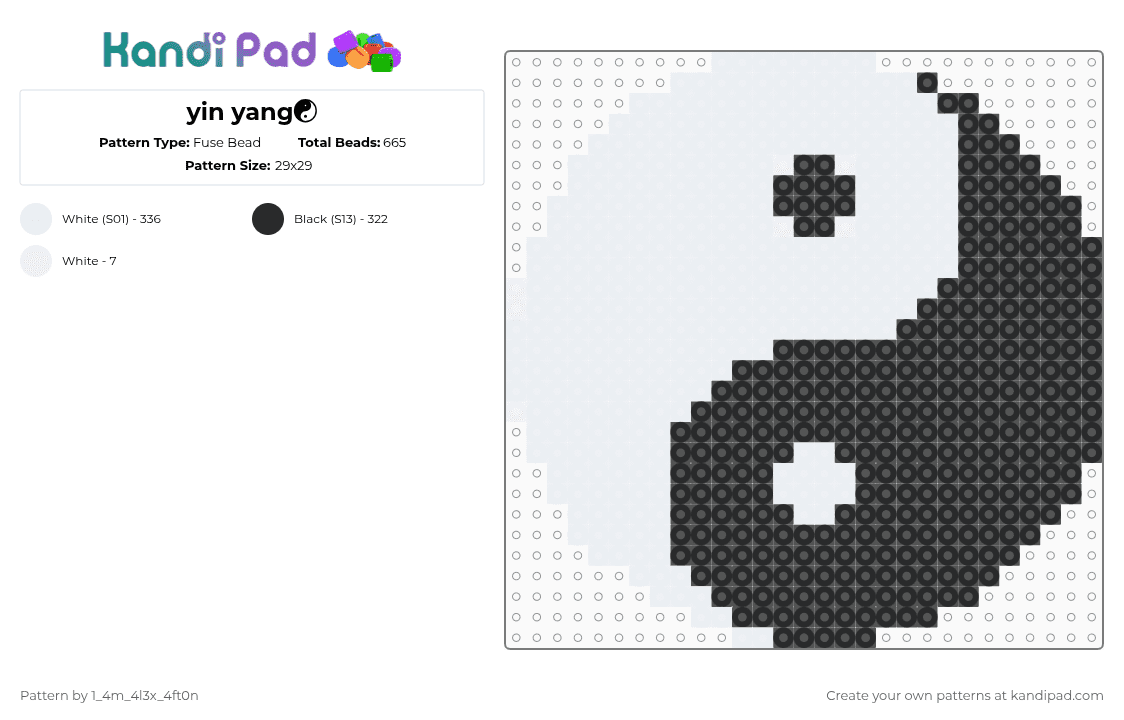 yin yang☯ - Fuse Bead Pattern by deleted_user_667422 on Kandi Pad - black,white