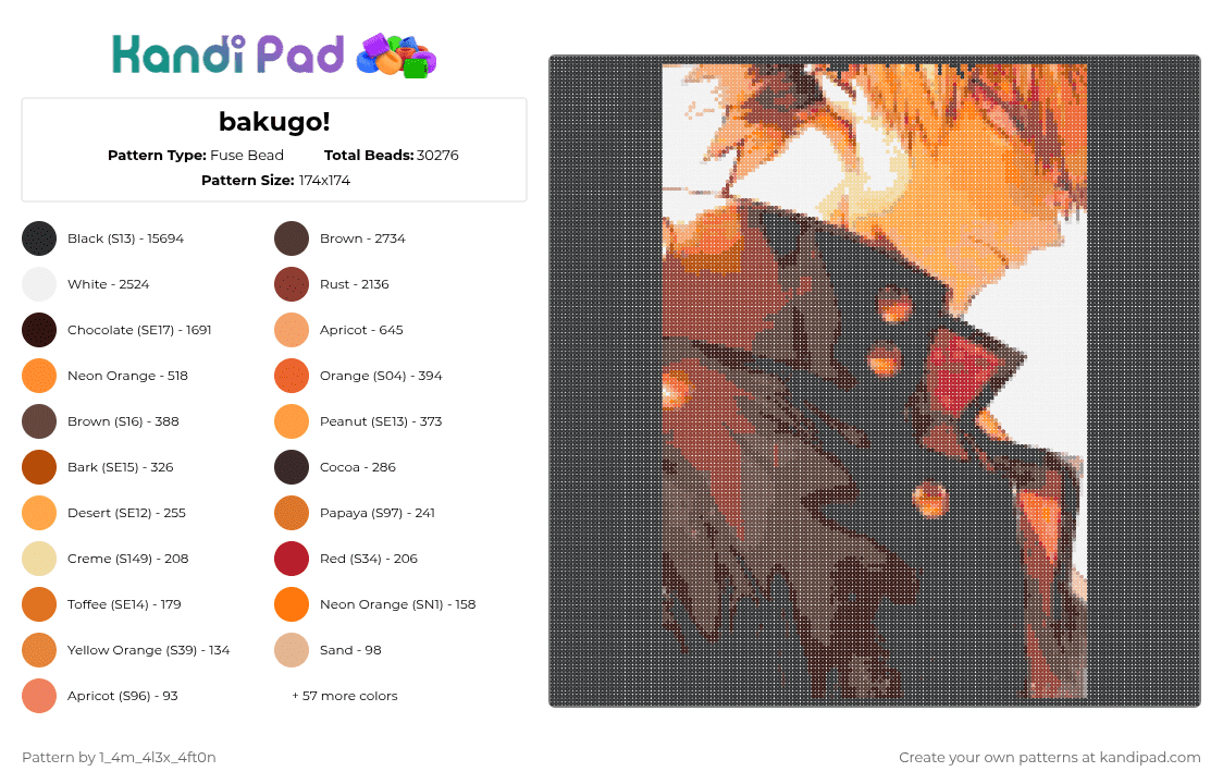 bakugo! - Fuse Bead Pattern by deleted_user_667422 on Kandi Pad - 