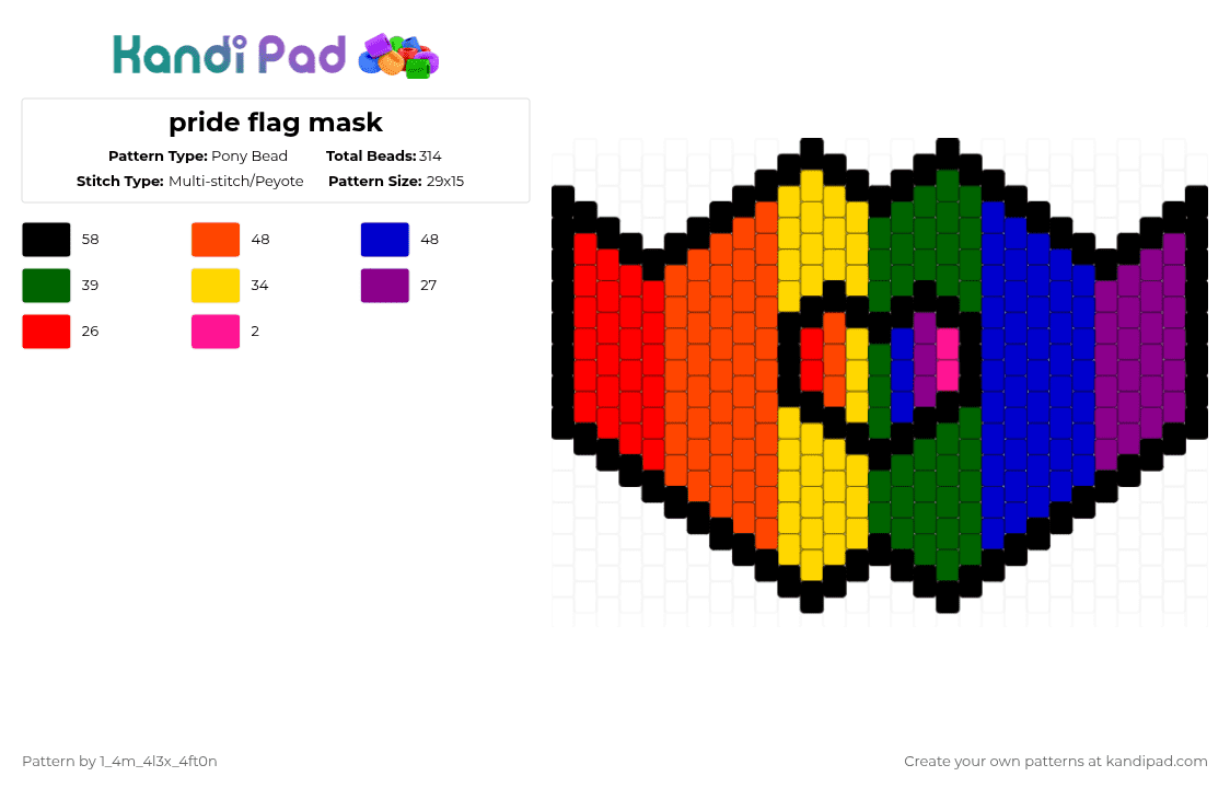 pride flag mask - Pony Bead Pattern by deleted_user_667422 on Kandi Pad - red,purple