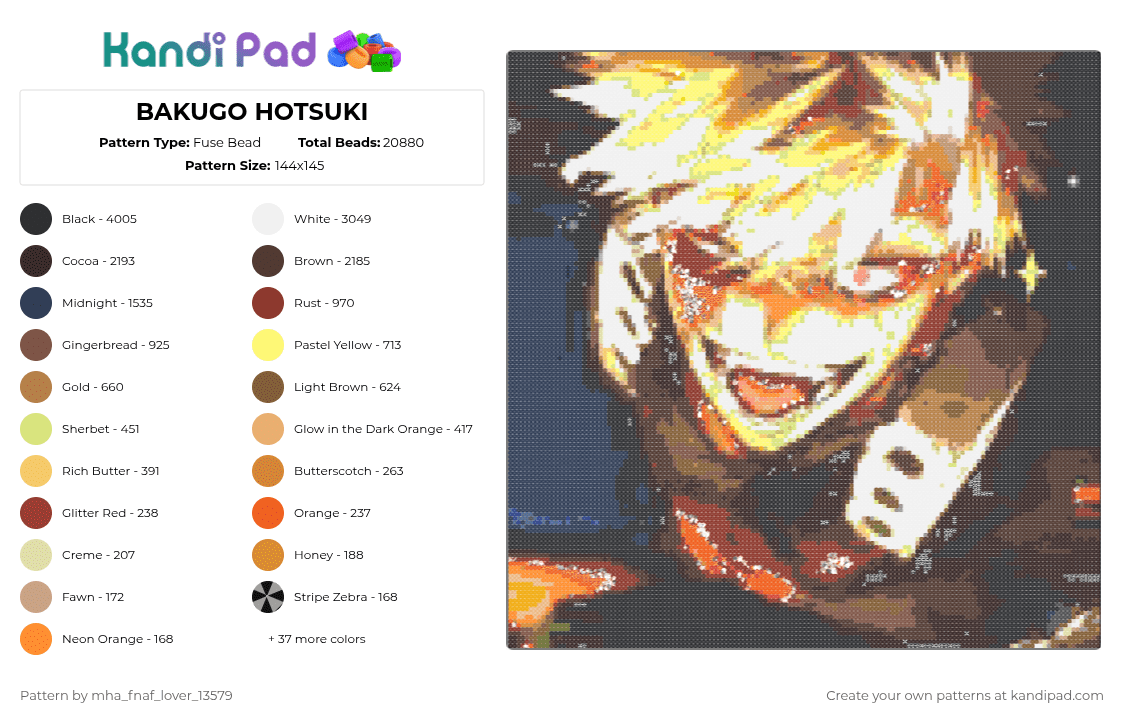 BAKUGO HOTSUKI - Fuse Bead Pattern by deleted_user_667422 on Kandi Pad - brown,tan,yellow,purple,colorful