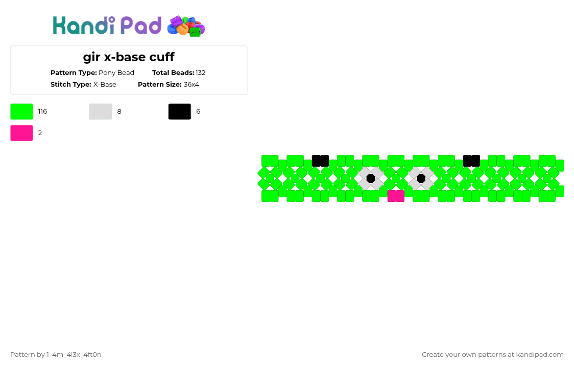 gir x-base cuff - Pony Bead Pattern by deleted_user_667422 on Kandi Pad - green