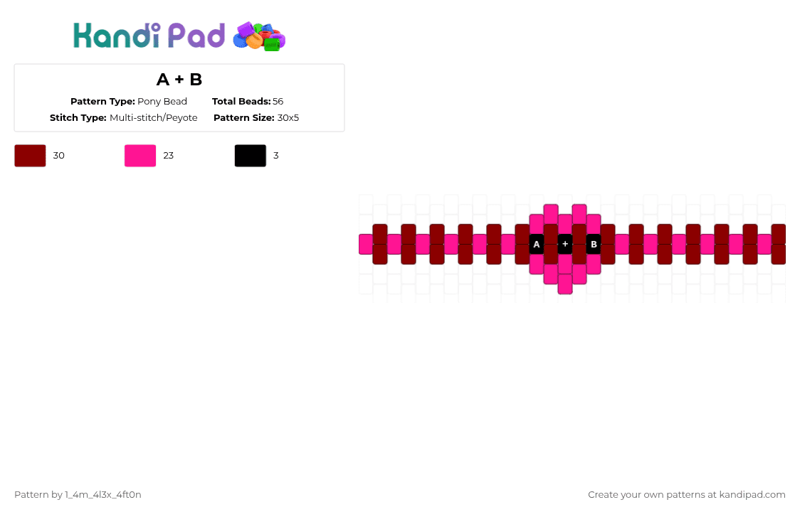 A + B - Pony Bead Pattern by deleted_user_667422 on Kandi Pad - pink,red