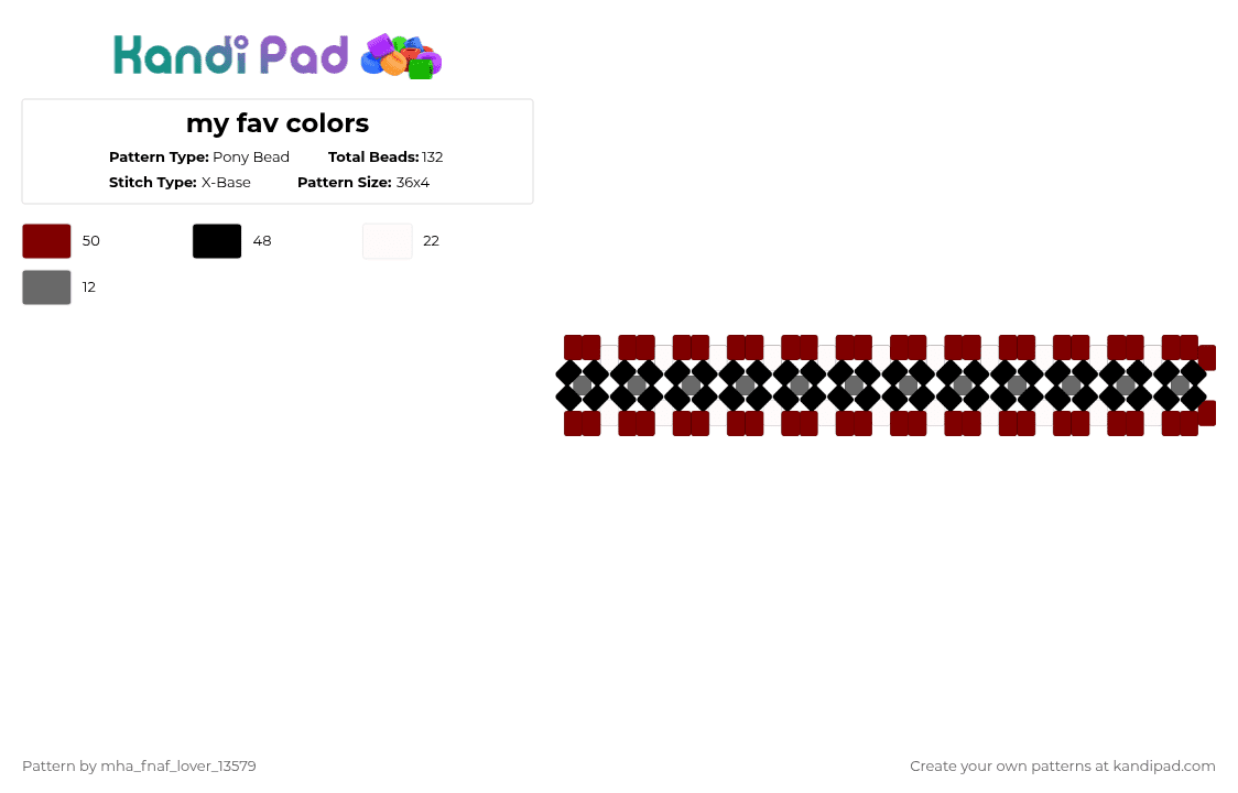 my fav colors - Pony Bead Pattern by deleted_user_667422 on Kandi Pad - brown,red,black,grey,white