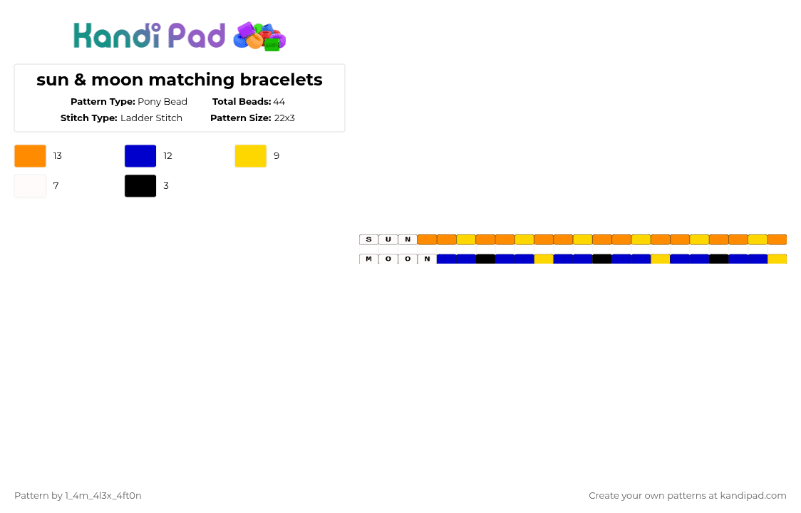 sun & moon matching bracelets - Pony Bead Pattern by deleted_user_667422 on Kandi Pad - purple,orange