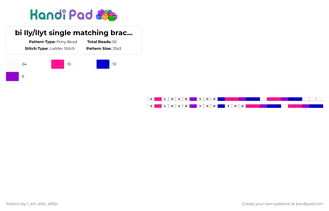 bi Ily/Ilyt single matching bracelets - Pony Bead Pattern by deleted_user_667422 on Kandi Pad - pink,purple