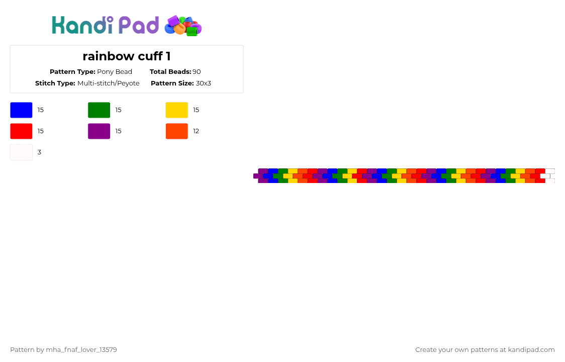 rainbow cuff 1 - Pony Bead Pattern by deleted_user_667422 on Kandi Pad - red
