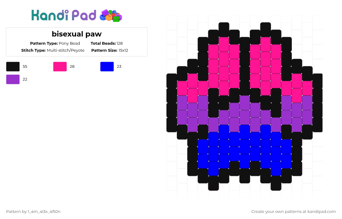bisexual paw - Pony Bead Pattern by deleted_user_667422 on Kandi Pad - pink,purple