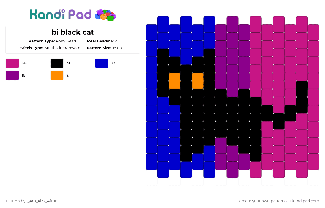 bi black cat - Pony Bead Pattern by deleted_user_667422 on Kandi Pad - purple,pink