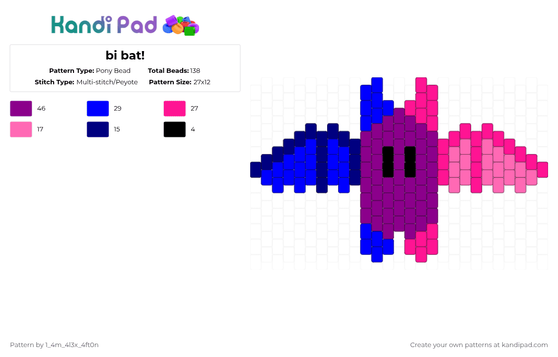 bi bat! - Pony Bead Pattern by deleted_user_667422 on Kandi Pad - purple,pink
