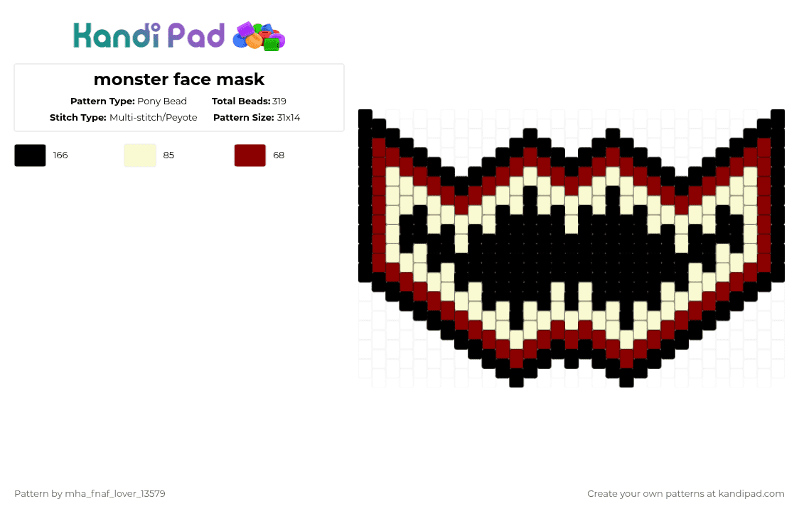 monster face mask - Pony Bead Pattern by deleted_user_667422 on Kandi Pad - red,white