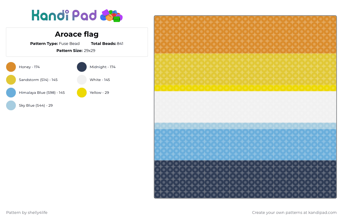 Aroace flag - Fuse Bead Pattern by shelly4life on Kandi Pad - orange,yellow,light blue,purple,pride