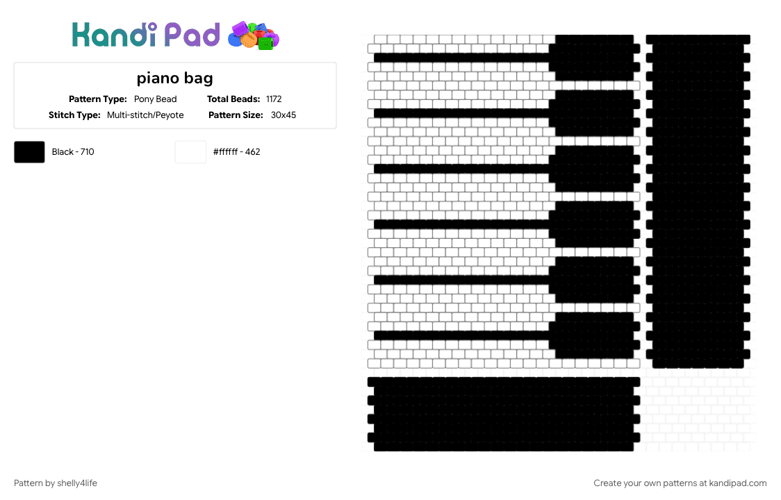piano bag - Pony Bead Pattern by shelly4life on Kandi Pad - black, white