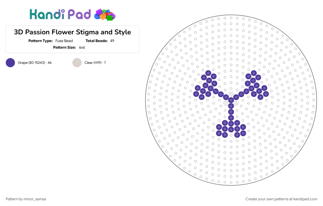3D Passion Flower Stigma and Style - Fuse Bead Pattern by minor_samsa on Kandi Pad - 