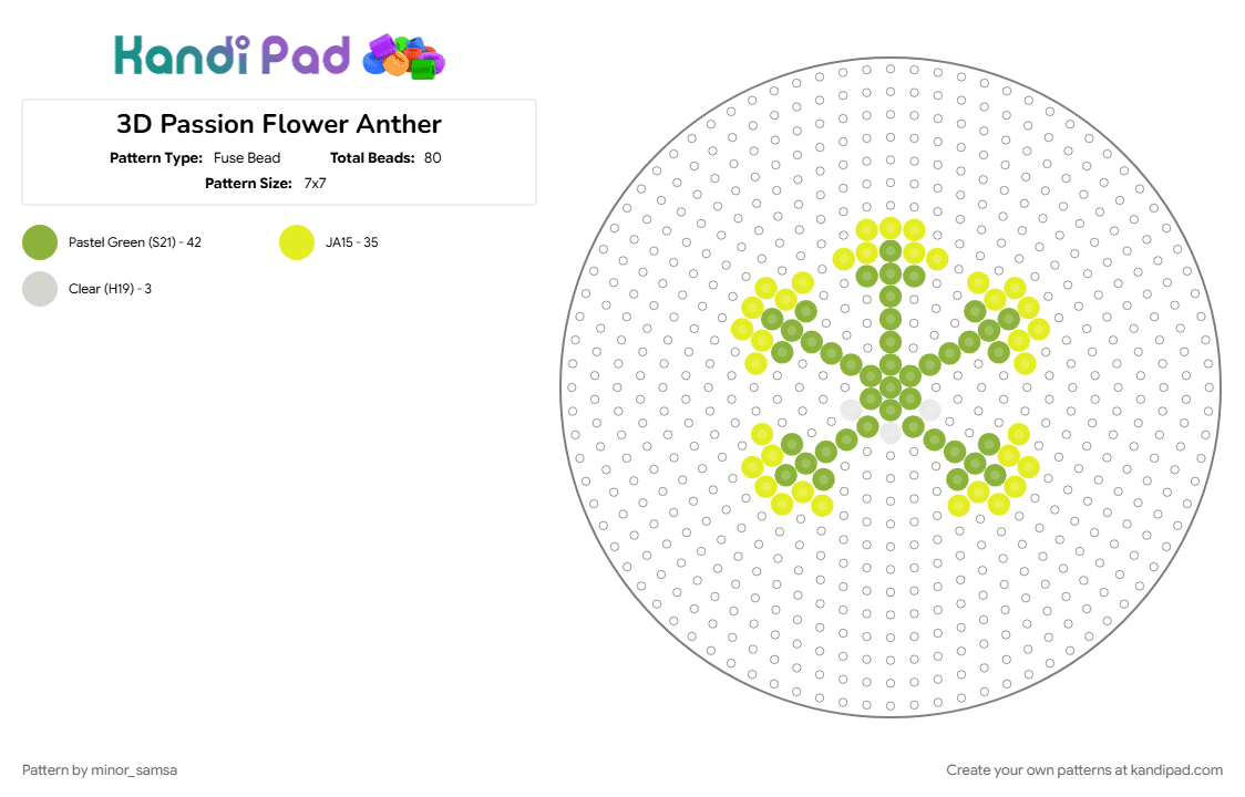 3D Passion Flower Anther - Fuse Bead Pattern by minor_samsa on Kandi Pad - 