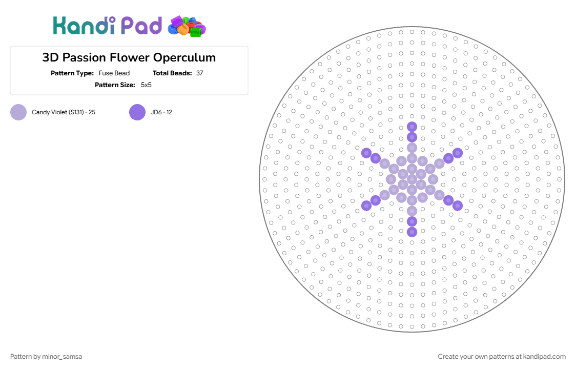 3D Passion Flower Operculum - Fuse Bead Pattern by minor_samsa on Kandi Pad - 