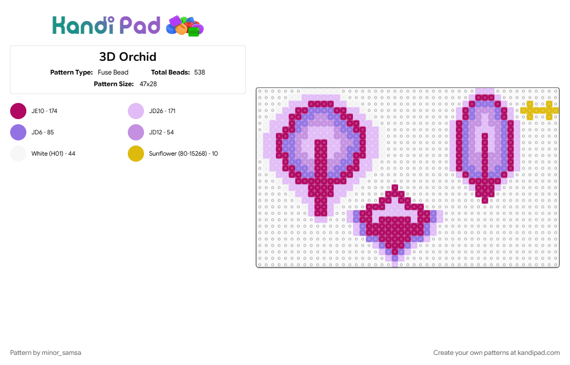3D Orchid - Fuse Bead Pattern by minor_samsa on Kandi Pad - 