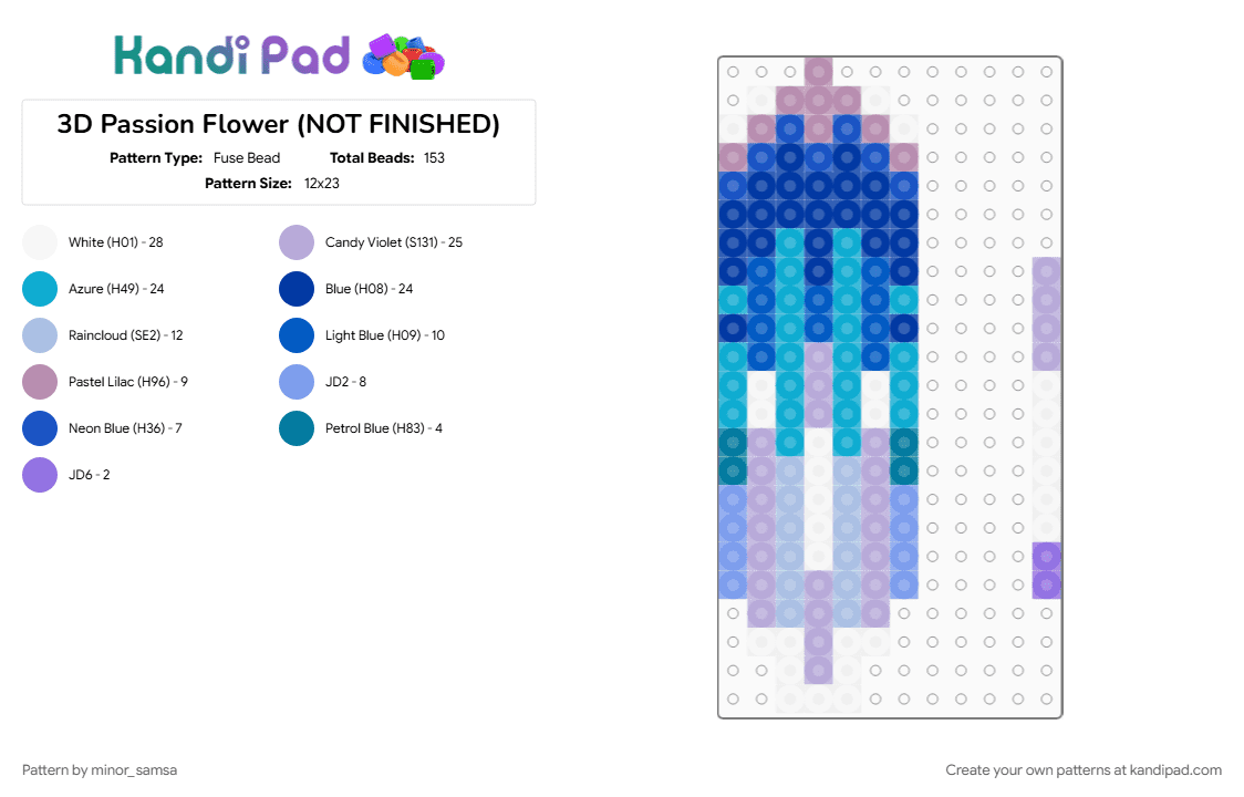 3D Passion Flower - Fuse Bead Pattern by minor_samsa on Kandi Pad - 3d, botanical, flower, flowers, garden, plant, plants