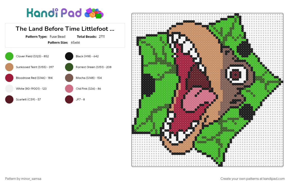 The Land Before Time Littlefoot Tree Star - Fuse Bead Pattern by minor_samsa on Kandi Pad - cinema, dino, dinosaur, green, littlefoot, movie, star, tan, thelandbeforetime, tree