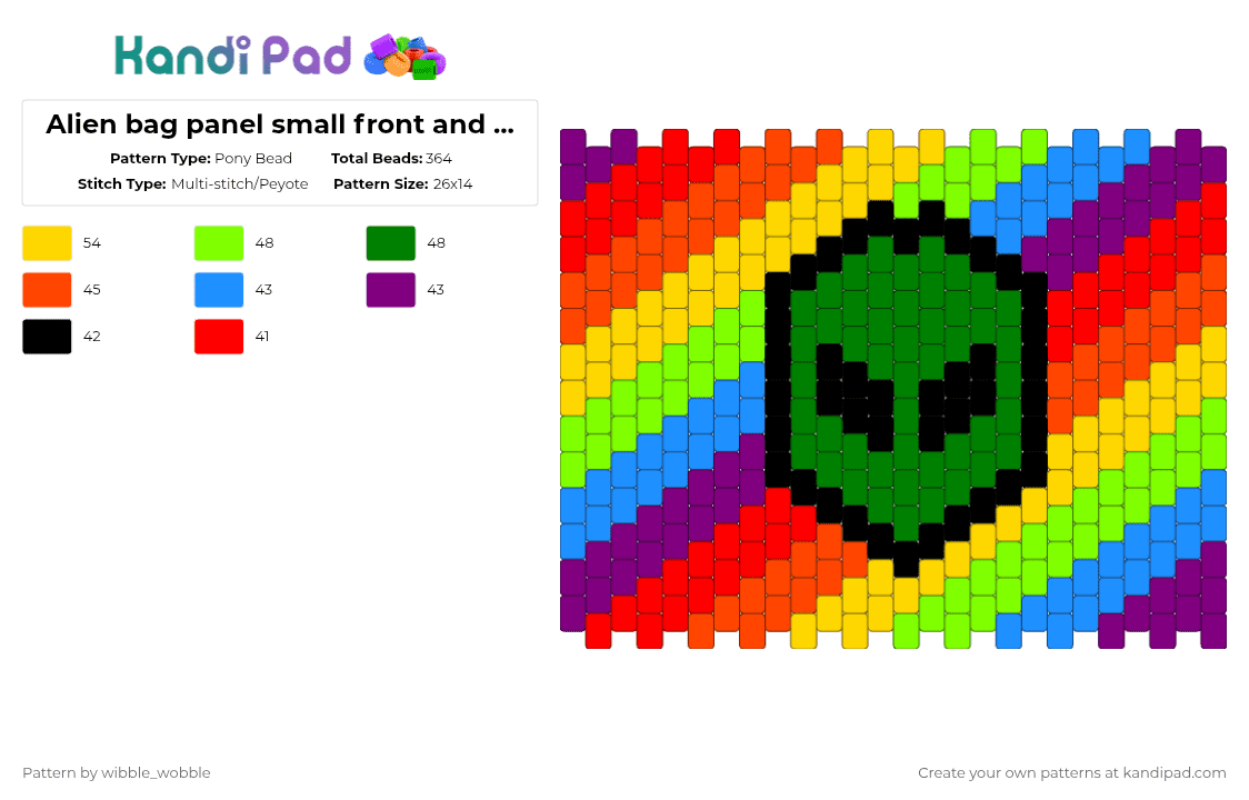Alien bag panel small front and back - Pony Bead Pattern by wibble_wobble on Kandi Pad - green, red