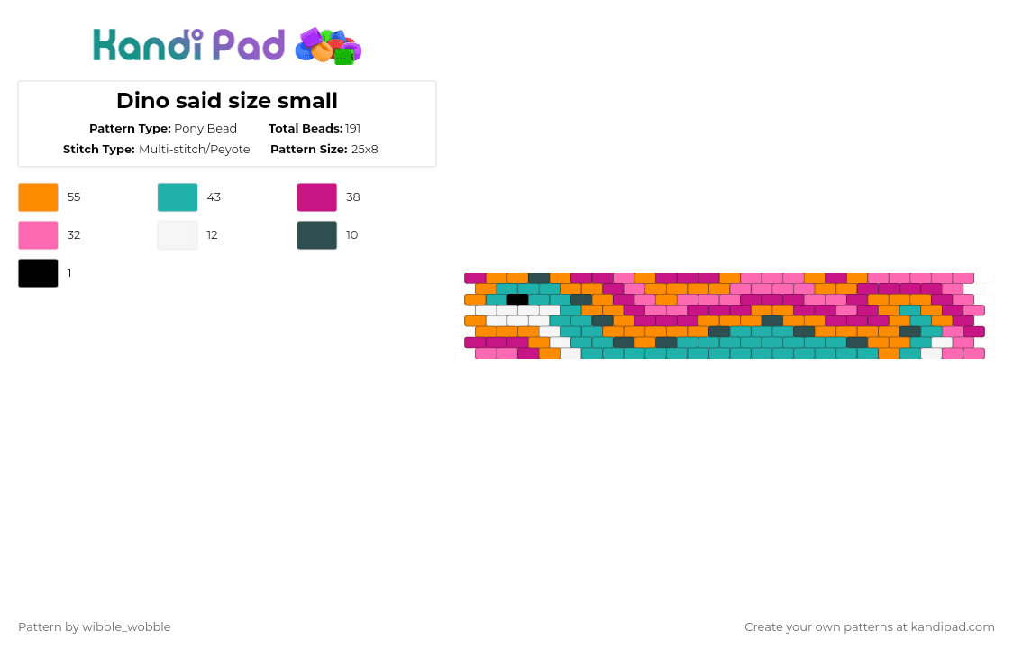 Dino said size small - Pony Bead Pattern by wibble_wobble on Kandi Pad - pink,orange,teal