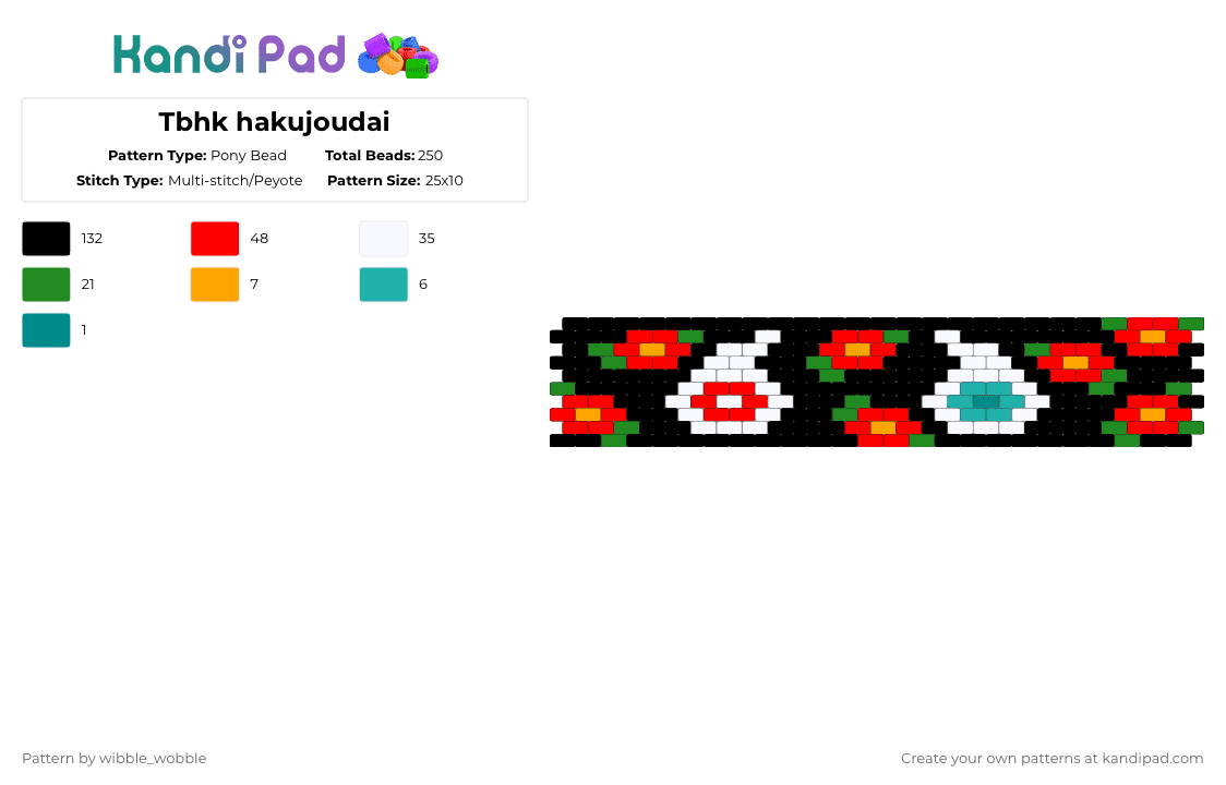 Tbhk hakujoudai - Pony Bead Pattern by wibble_wobble on Kandi Pad - black,green,red,tbhk,pretty,toiletbound hanakokun,flowers,anime