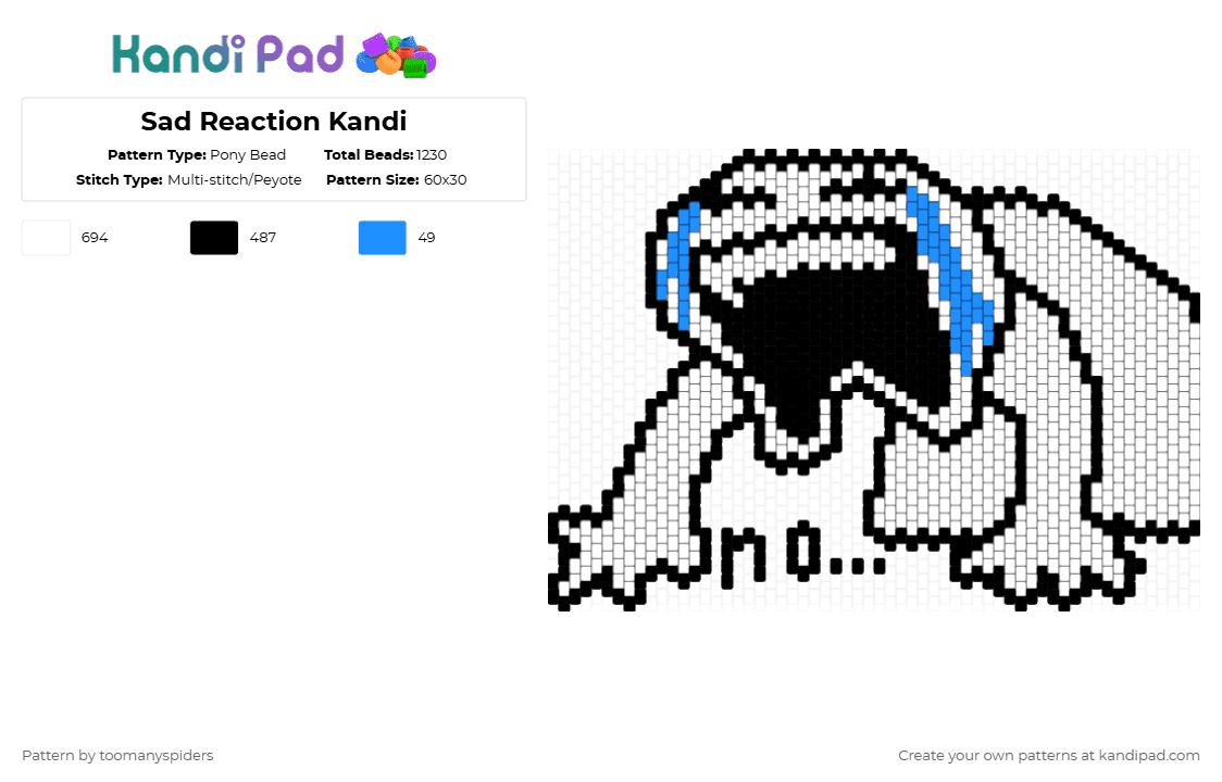 Sad Reaction Kandi - Pony Bead Pattern by toomanyspiders on Kandi Pad - white,silly,doodle,reaction,meme,funny