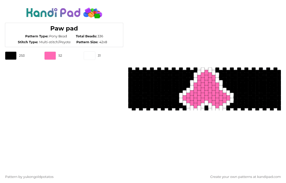 Paw pad - Pony Bead Pattern by yukongoldpotatos on Kandi Pad - black,white,pink