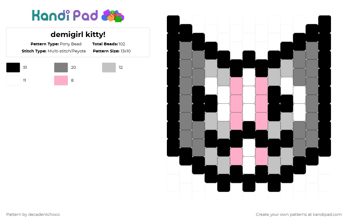 demigirl kitty! - Pony Bead Pattern by decadentchoco on Kandi Pad - black,gray,pride,cat,charm,demigirl