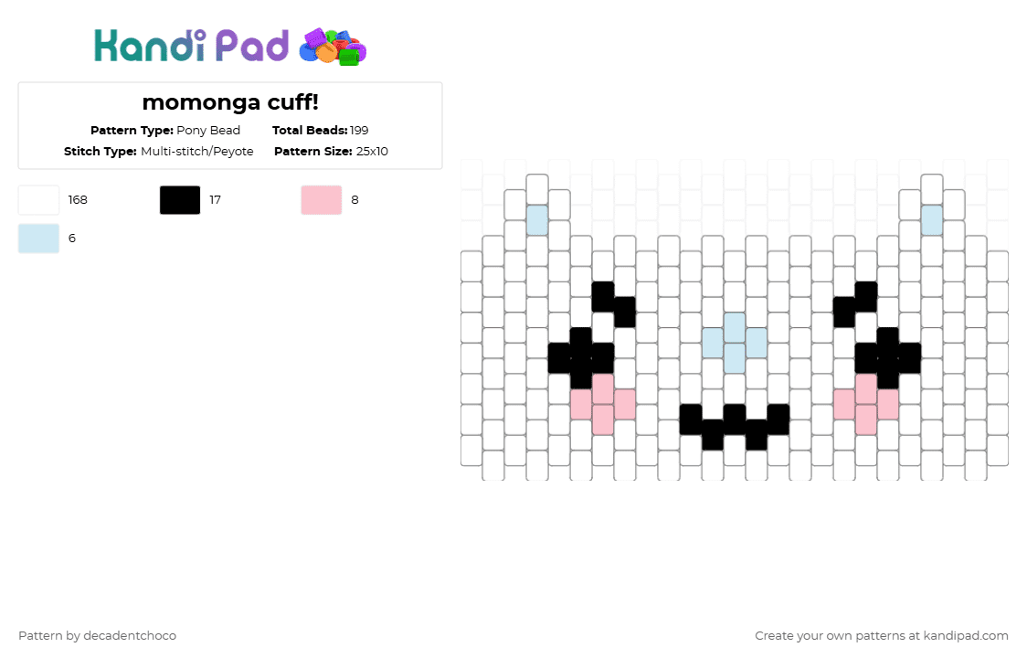 momonga cuff! - Pony Bead Pattern by decadentchoco on Kandi Pad - white,chiikawa,cuff,momonga,animal