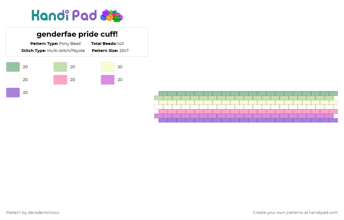 genderfae pride cuff! - Pony Bead Pattern by decadentchoco on Kandi Pad - yellow,pink