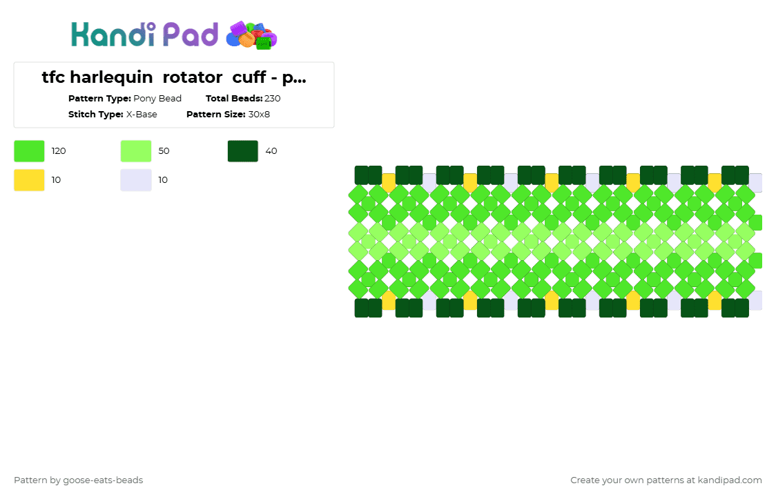 tfc harlequin  rotator  cuff - part one - - Pony Bead Pattern by goose-eats-beads on Kandi Pad - green
