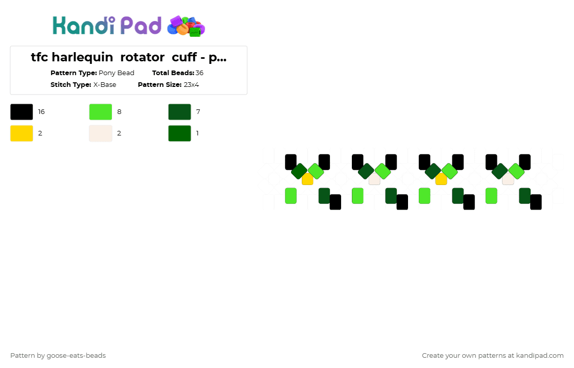 tfc harlequin  rotator  cuff - part two spikes - - Pony Bead Pattern by goose-eats-beads on Kandi Pad - green,tfc,harlequin,rotator,cuff,character,circus,black