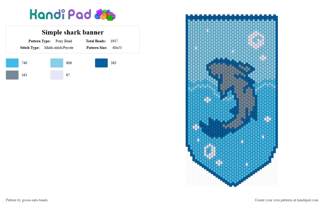 Simple shark banner - Pony Bead Pattern by goose-eats-beads on Kandi Pad - banner, blue, large, light blue, sea, shark, simple