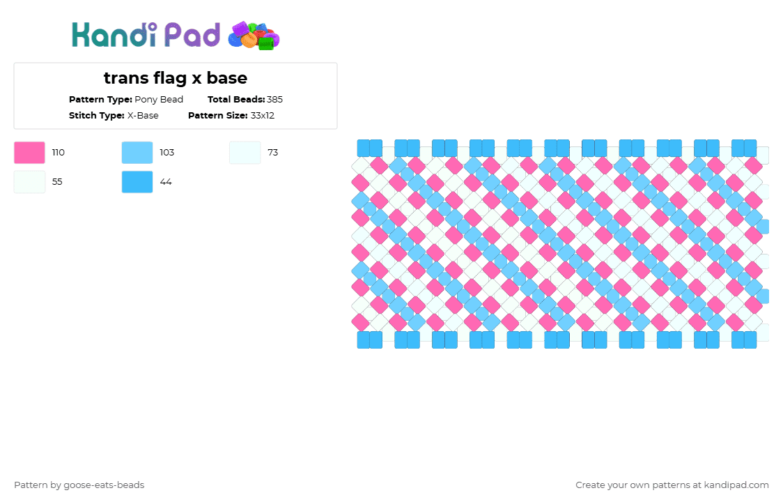 trans flag x base - Pony Bead Pattern by goose- on Kandi Pad - blue, light blue, pink, pride flag, thing, trans, white, x base