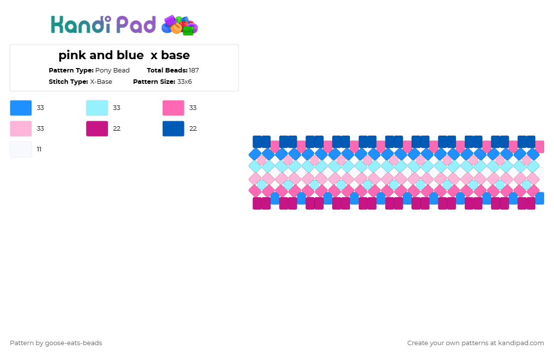 pink and blue  x base - Pony Bead Pattern by goose- on Kandi Pad - light blue, pink