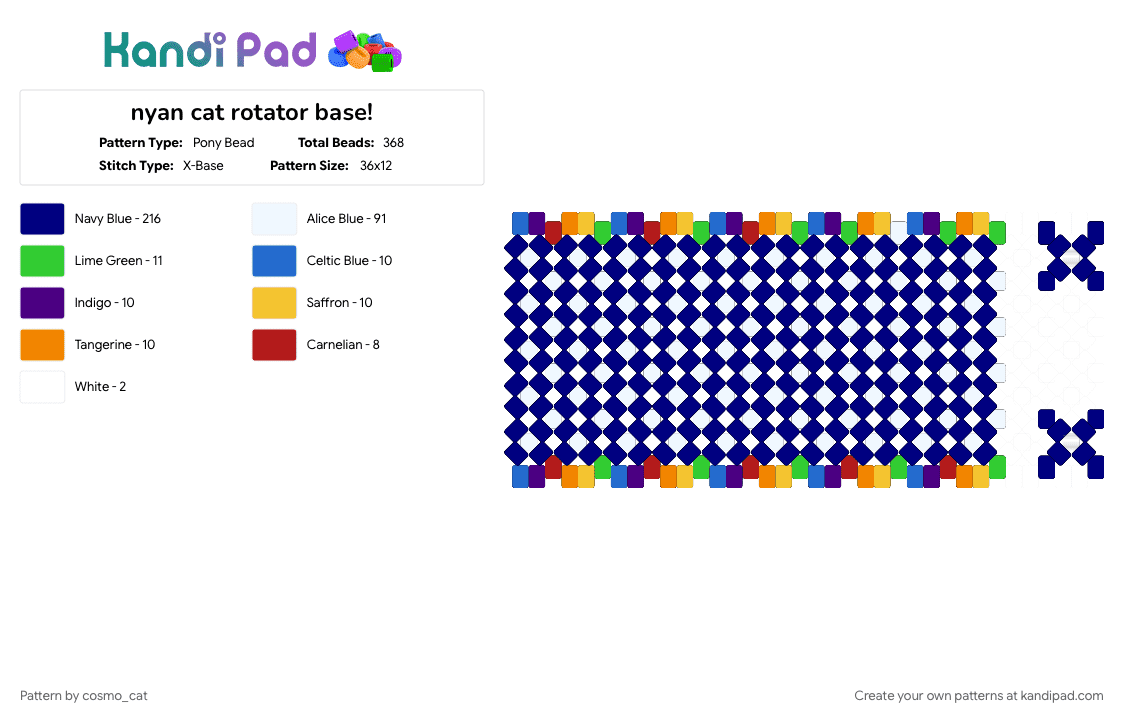 nyan cat rotator base! - Pony Bead Pattern by cosmo_cat on Kandi Pad - cat, character, nyan cat, purple, rotator, rotator cuff