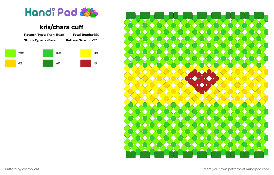 kris/chara cuff - Pony Bead Pattern by cosmo_cat on Kandi Pad - green,cuff,undertale,deltarune,kris,chara